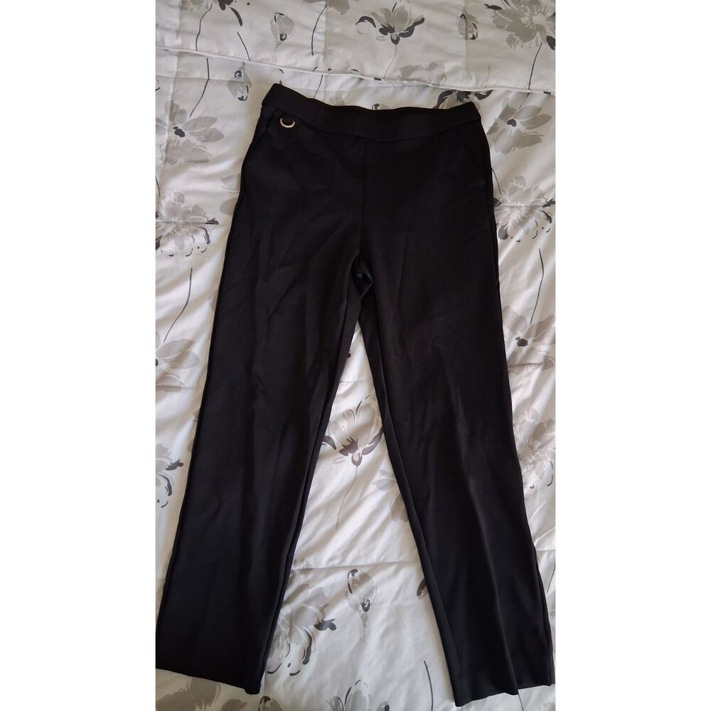 77 Park New York Women’s Medium Black Straight Leg Dress Pants Gold Ring Detail